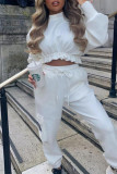 White Fashion Casual Letter Print Basic O Neck Long Sleeve Two Pieces