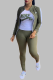 Green Casual Print Letter O Neck Long Sleeve Three Pieces