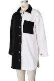 Black and white Casual Solid Split Joint Turndown Collar Outerwear