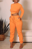 Red Fashion Casual Solid Basic O Neck Long Sleeve Two Pieces