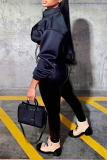 Black Sexy Print Patchwork Zipper Collar Long Sleeve Two Pieces