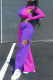 Purple Fashion Casual Patchwork Hollowed Out O Neck Long Sleeve Two Pieces