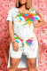 White Fashion Casual Print Slit O Neck Short Sleeve Two Pieces