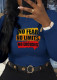 Navy Blue Fashion Street Print Patchwork O Neck Tops