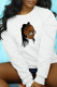 White Casual Street Print Patchwork O Neck Tops