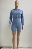 White Fashion Sportswear Solid Patchwork Hooded Collar Long Sleeve Two Pieces