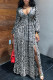 Black White Fashion Sexy Print Hollowed Out V Neck Long Sleeve Dresses