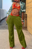 Yellow Fashion Casual Solid Basic Regular Mid Waist Conventional Solid Color Bottoms