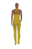 Yellow Fashion Casual Solid Ripped O Neck Regular Jumpsuits