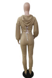 Khaki Fashion Casual Solid Basic Hooded Collar Long Sleeve Two Pieces