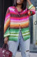 Green Fashion Casual Striped Print Cardigan Turndown Collar Tops