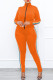 Orange Fashion Casual Striped Patchwork Zipper Collar Long Sleeve Two Pieces