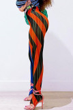 Yellow Sexy Geometric Print Patchwork Skinny High Waist Pencil Positioning Print Bottoms