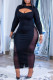 Black Sexy Solid Hollowed Out Patchwork See-through O Neck One Step Skirt Dresses