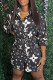 Black Fashion Street Print Patchwork With Belt Turndown Collar Princess Dresses
