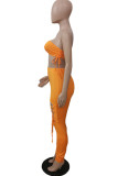Blue Sexy Casual Solid Bandage Hollowed Out Strapless Sleeveless Two Pieces