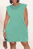 Green Fashion Casual Solid Basic O Neck Sleeveless Dress