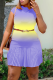 Purple Sexy Gradual Change Patchwork Half A Turtleneck Pleated Dresses (With Belt)
