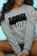 Grey Casual Daily Print Patchwork Letter O Neck Tops