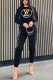 Black Fashion Casual Print Basic O Neck Long Sleeve Two Pieces