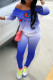 Blue Fashion Casual Print Patchwork Long Sleeve Two Pieces