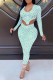 Fluorescent Green Sexy Print Patchwork Asymmetrical Zipper Hooded Collar Long Sleeve Two Pieces