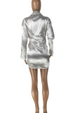 White Sexy Solid Patchwork Asymmetrical V Neck One Step Skirt Dresses