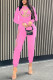 Pink Fashion Casual Print Basic O Neck Long Sleeve Two Pieces