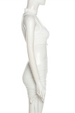White Sexy Solid Hollowed Out Half A Turtleneck Sleeveless Dress