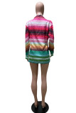 Green Fashion Casual Striped Print Cardigan Turndown Collar Tops