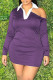 Purple Fashion Casual Solid Hollowed Out Patchwork Turndown Collar Long Sleeve Dresses