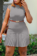 Grey Sexy Gradual Change Patchwork Half A Turtleneck Pleated Dresses (With Belt)