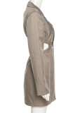 Khaki Sexy Casual Solid Backless Turndown Collar Long Sleeve Dresses