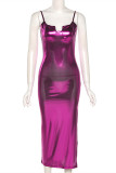 Purple Fashion Sexy Solid Backless Slit Spaghetti Strap Long Dress pre-sale