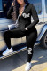 Black Fashion Casual Long Sleeve Hooded Collar Regular Sleeve Regular Letter Print Two Pieces