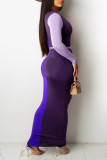 Orange Fashion Casual Patchwork With Belt V Neck Long Sleeve Dresses