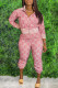 Pink Fashion Street Print Patchwork Turndown Collar Long Sleeve Two Pieces