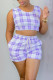 Purple Casual Plaid Print Patchwork O Neck Sleeveless Two Pieces