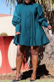 Blue Fashion Casual Solid Basic O Neck Long Sleeve Dresses