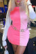 Pink Fashion Casual Patchwork Basic O Neck Long Sleeve Dresses (Without Waist Chain)