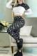 Black Fashion Casual Print Patchwork Zipper Collar Long Sleeve Two Pieces