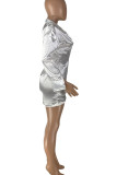 White Sexy Solid Patchwork Asymmetrical V Neck One Step Skirt Dresses