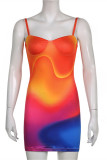 Multicolor Fashion Sexy Print Backless Spaghetti Strap Sleeveless Dress