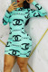Cyan Fashion Street Print Patchwork O Neck One Step Skirt Dresses