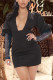 Black Sexy Solid Split Joint V Neck Wrapped Skirt Dresses