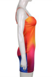 Multicolor Fashion Sexy Print Backless Spaghetti Strap Sleeveless Dress