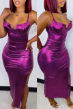 Purple Fashion Sexy Solid Backless Slit Spaghetti Strap Long Dress pre-sale