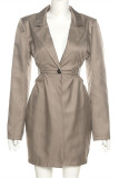 Khaki Sexy Casual Solid Backless Turndown Collar Long Sleeve Dresses