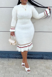 White Casual Solid Patchwork O Neck Trumpet Mermaid Plus Size Dresses
