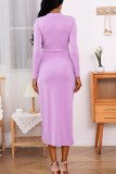 Purple Sexy Solid Split Joint High Opening With Bow V Neck Straight Dresses